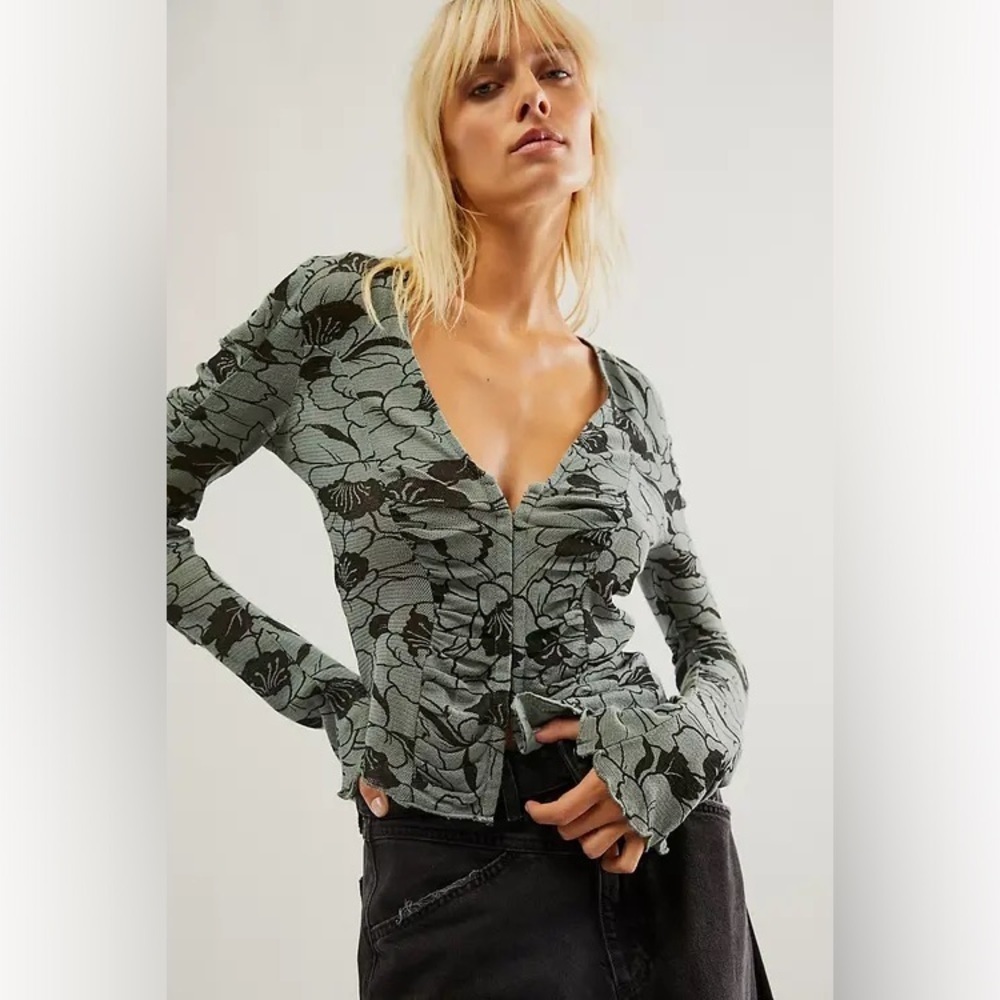 NWT Free People Through The Meadow Top in Steel Sea Combo Size Small